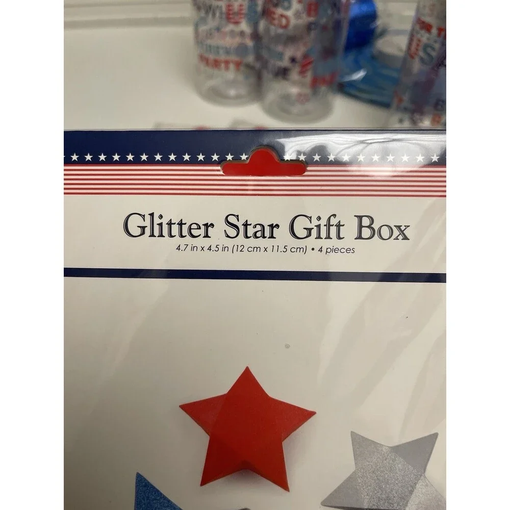 Lot of Patriotic 4th of July Decor Scatter Figurines Bottles Gift Boxes American